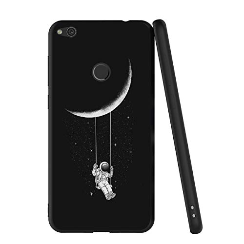 Yoedge Funda Huawei P8 Lite 2017, Ultra Slim Cárcasa Silicona Negro con Dibujos Animados Diseño Patrón 360 Bumper Case Cover para Huawei P8 Lite 2017, Astronauta