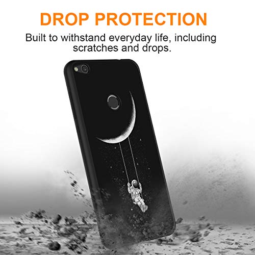 Yoedge Funda Huawei P8 Lite 2017, Ultra Slim Cárcasa Silicona Negro con Dibujos Animados Diseño Patrón 360 Bumper Case Cover para Huawei P8 Lite 2017, Astronauta