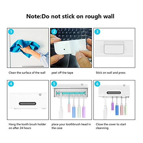 YOMENG Soporte de desinfectante de Cepillo de Dientes UV, Montaje en Pared de baño 1500mAh Organizador de Cepillo de Dientes Recargable USB Esterilización portátil para Viajes Familia en el hogar