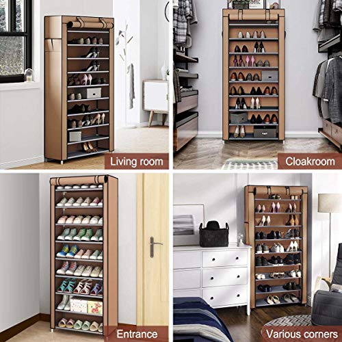 YOOKEA Zapatero de Tela con 10 Niveles Estantes de Zapato, Organizador para Calzados Deportivos y Tacones Altos y Botas largas, 60 x 30 x 160 cm, Marrón