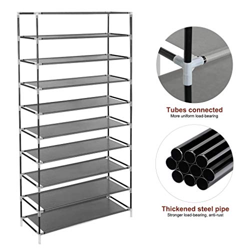YOOKEA Zapatero de Tela con 10 Niveles Estantes de Zapato, Organizador para Calzados Deportivos y Tacones Altos y Botas largas, 60 x 30 x 160 cm, Marrón