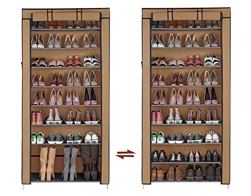 YOOKEA Zapatero de Tela con 10 Niveles Estantes de Zapato, Organizador para Calzados Deportivos y Tacones Altos y Botas largas, 60 x 30 x 160 cm, Marrón
