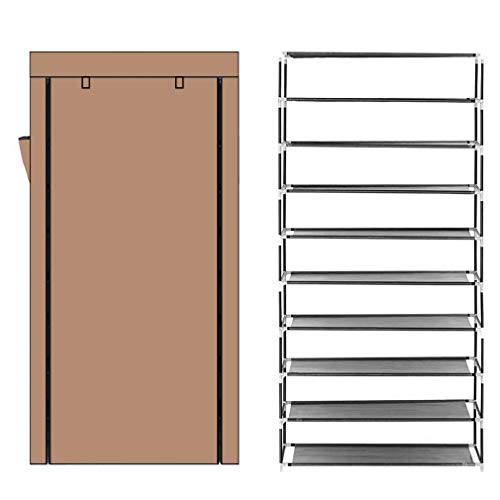 YOOKEA Zapatero de Tela con 10 Niveles Estantes de Zapato, Organizador para Calzados Deportivos y Tacones Altos y Botas largas, 60 x 30 x 160 cm, Marrón