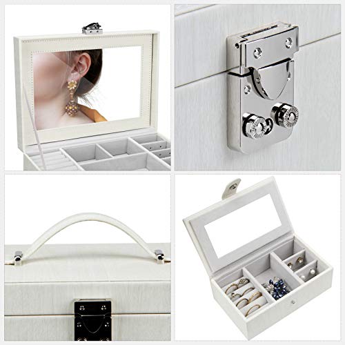 Yorbay Caja Joyero Bloqueable, Caja de joyería de Viaje Mini, Estuche de 7 Capas, para Pendientes, Pulseras, Anillos, Almacenamiento y Expositor, Regalo,Rayas Imitacion a Madera Blanco Reutilizable