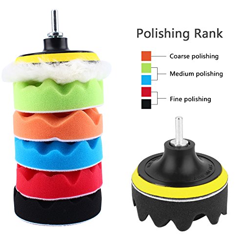 Yosoo Pulido Kit Encerado Esponja Juego Coche Almohadillas Compuesto Auto Coche pulidor + Adaptador M10 Taladro Kit