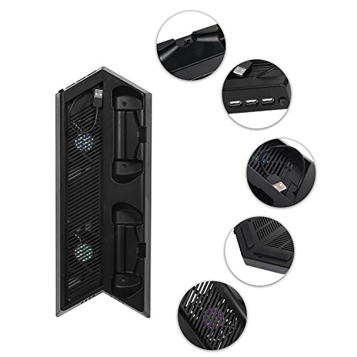 Younik VG-09 PS4 Pro - Ventilador Vertical de refrigeracióncon Controlador Dualshock y estación de Carga de 3 Puertos USB Hub para Playstation 4 Pro