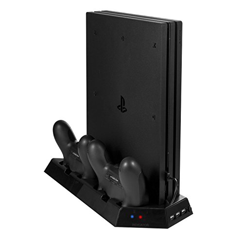 Younik VG-09 PS4 Pro - Ventilador Vertical de refrigeracióncon Controlador Dualshock y estación de Carga de 3 Puertos USB Hub para Playstation 4 Pro