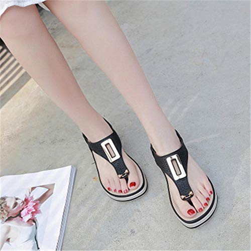ypyrhh Sandalias de tacón de cuña con Puntera Baja,Vacation Beach Seaside Sandalias de Mujer,Pantuflas de tacón Inclinado-Negro_35,Sandalias de Punta Abierta con Solapa para Mujer