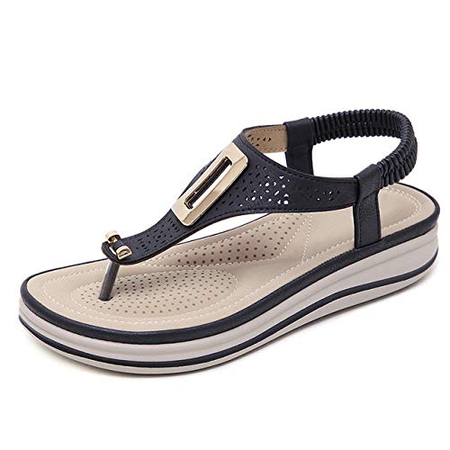 ypyrhh Sandalias de tacón de cuña con Puntera Baja,Vacation Beach Seaside Sandalias de Mujer,Pantuflas de tacón Inclinado-Negro_35,Sandalias de Punta Abierta con Solapa para Mujer