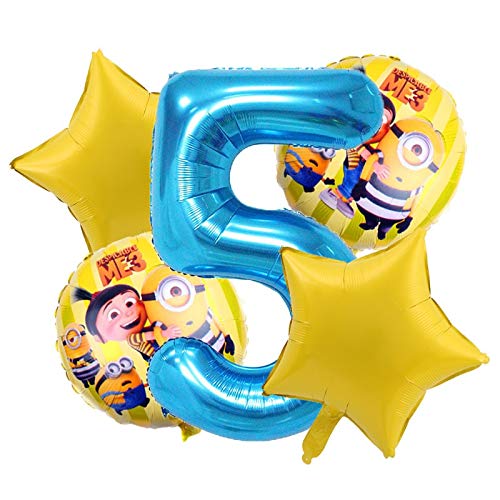 Yqs Globo Globo de la Hoja 5pcs Fiesta de cumpleaños Minions Número de Helio Parte Juego Balón de Decoraciones de niños (Color : 6)