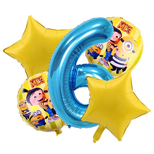 Yqs Globo Globo de la Hoja 5pcs Fiesta de cumpleaños Minions Número de Helio Parte Juego Balón de Decoraciones de niños (Color : 6)