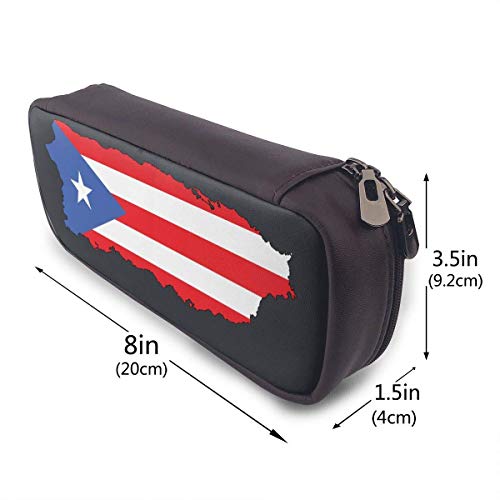 Yuanmeiju HR Puerto Rico Flag Leather Estuche Durable Students Stationery for School & Office