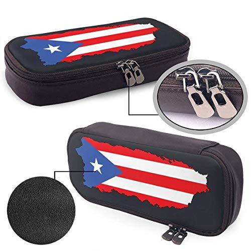 Yuanmeiju HR Puerto Rico Flag Leather Estuche Durable Students Stationery for School & Office