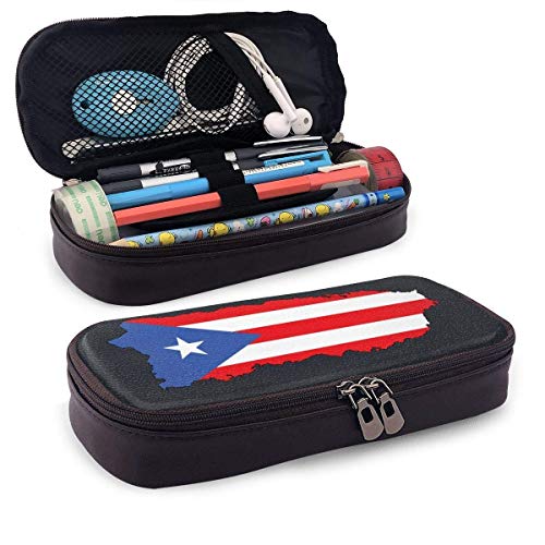 Yuanmeiju HR Puerto Rico Flag Leather Estuche Durable Students Stationery for School & Office