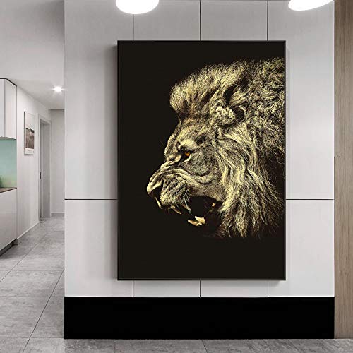YuanMinglu Arte Moderno de la Pared del Lienzo Animal Poster y Huella Digital Imagen león decoración de la Pared Mural en la Sala sin Marco Pintura 60X90cm