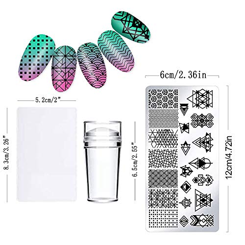 YUECUTE Nail Art Stamping Tool Kit Manicura Herramienta 8pcs Nail Stamping Placas 1 Stamper 1 Raspador Plantillas Estampación Kit DIY Impresión Manicura Salón Diseño Flores Encaje Geométrico