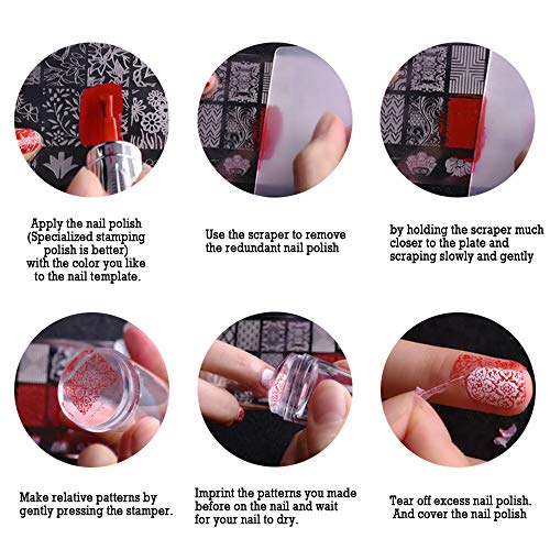 YUECUTE Nail Art Stamping Tool Kit Manicura Herramienta 8pcs Nail Stamping Placas 1 Stamper 1 Raspador Plantillas Estampación Kit DIY Impresión Manicura Salón Diseño Flores Encaje Geométrico