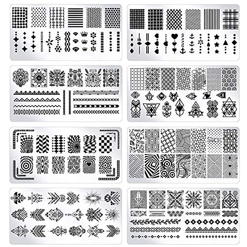 YUECUTE Nail Art Stamping Tool Kit Manicura Herramienta 8pcs Nail Stamping Placas 1 Stamper 1 Raspador Plantillas Estampación Kit DIY Impresión Manicura Salón Diseño Flores Encaje Geométrico
