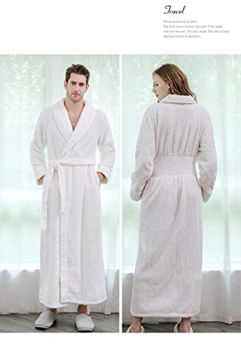 YUHOOE Albornoz para Mujer,Albornoz De Kimono De Franela De Rejilla Extra Larga Unisex Albornoces Cálidos Bolsillo Albornoz De Toalla Suave Y Esponjoso Ropa De Estar para Mujeres/Hombres Blan