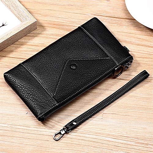 YuJian12 Monedero del Bolso Femenino Retro sobre del patrón Suave del Bolso del Lichi Cremallera Bolsa de la Moneda (Color : Black)