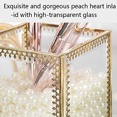 YUMEIGE Caja de almacenamiento de cosméticos Caja de cosméticos de almacenamiento, Marco creativo del corazón del melocotón de oro transparente maquillaje caja de almacenamiento de soporte de cepillo,