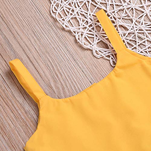 YWLINK Conjunto NiñA Correa Sin Mangas para NiñOs Color SóLido Chaleco con Frunce con Volantes Superior+Pantalones con Estampado De Arco De Girasol Mezcla De AlgodóN Linda(Amarillo,3-4 años/120)