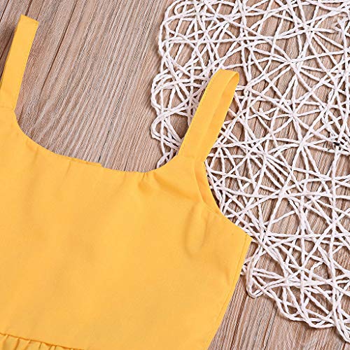 YWLINK Conjunto NiñA Correa Sin Mangas para NiñOs Color SóLido Chaleco con Frunce con Volantes Superior+Pantalones con Estampado De Arco De Girasol Mezcla De AlgodóN Linda(Amarillo,3-4 años/120)