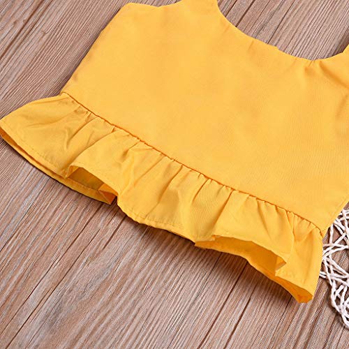 YWLINK Conjunto NiñA Correa Sin Mangas para NiñOs Color SóLido Chaleco con Frunce con Volantes Superior+Pantalones con Estampado De Arco De Girasol Mezcla De AlgodóN Linda(Amarillo,3-4 años/120)