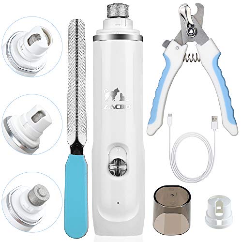 Zacro de Uñas Eléctrico para Mascotas Set, Recortadores Profesionales para Perros y Gatos,50 db Super Silencioso y Profesional de 2 Velocidades Recargable Cortauñas Perros.