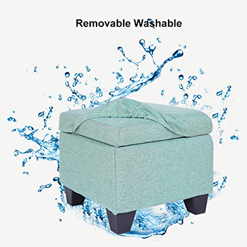 ZAIPP Almacenamiento Taburete Puff,Rectangular Lino Tela Taburete Banqueta Madera Sólida Banco Asiento Adicional para Dormitorio Y Salón-Marina 40x40x35cm(16x16x14inch)