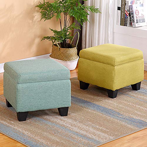 ZAIPP Almacenamiento Taburete Puff,Rectangular Lino Tela Taburete Banqueta Madera Sólida Banco Asiento Adicional para Dormitorio Y Salón-Marina 40x40x35cm(16x16x14inch)