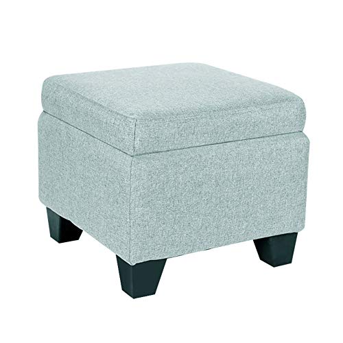 ZAIPP Almacenamiento Taburete Puff,Rectangular Lino Tela Taburete Banqueta Madera Sólida Banco Asiento Adicional para Dormitorio Y Salón-Marina 40x40x35cm(16x16x14inch)