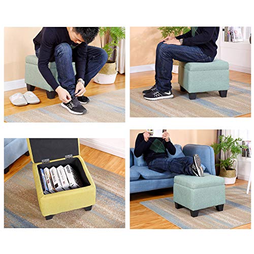 ZAIPP Almacenamiento Taburete Puff,Rectangular Lino Tela Taburete Banqueta Madera Sólida Banco Asiento Adicional para Dormitorio Y Salón-Marina 40x40x35cm(16x16x14inch)
