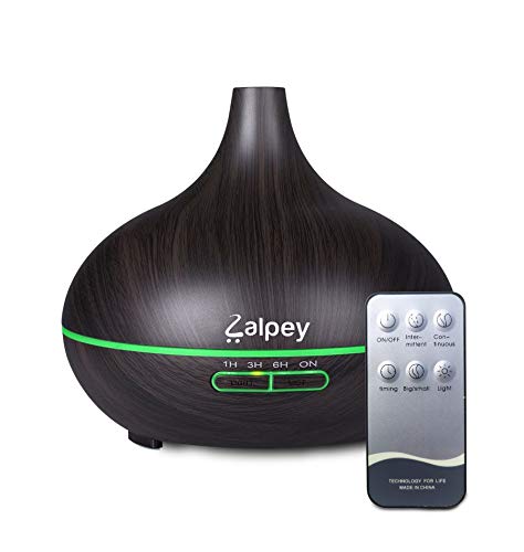 Zalpey 500ml Difusor Aceites Esenciales de Aromaterapia, Humidificador Ultrasónico con Luz Nocturna de 7 Colores y Control Remoto, Función Apagado Automático, Temporizador (Madera oscura)