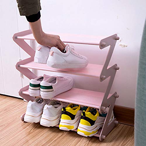 Zapatero plegable Yzki de 4 niveles, sin ondas, para ahorrar espacio, organizador de zapatos, a prueba de humedad, práctico zapatero para el hogar, rosa claro, Tamaño libre