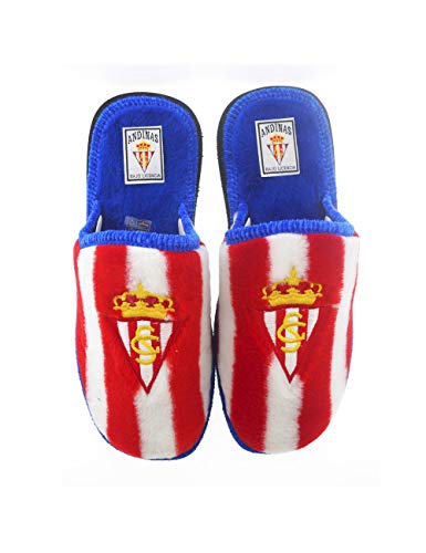 Zapatillas de casa Equipos de Futbol con Licencia Oficial Fabricadas en España Real Sporting de Gijón - Color - Rojo, Talla - 39