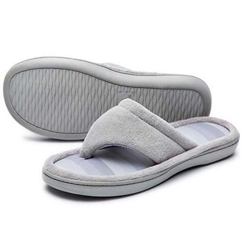 Zapatillas de punto gradacionales de la tanga del color de las señoras acogedoras del nicho de la microfibra, chanclas texturizadas del balneario de la espuma de la memoria, color Gris, talla 42/43 EU