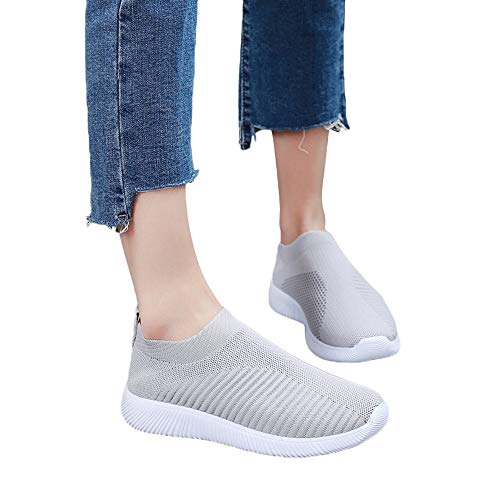 Zapatillas Deporte Mujer,VECDY2019 Moda Zapatillas Zapatos Al Aire Libre De Malla Resbalón Casual En Soles Cómodos Zapatos Deportivos Para Correr Antideslizante Cómodo Zapatos Respirable(Gris,39)