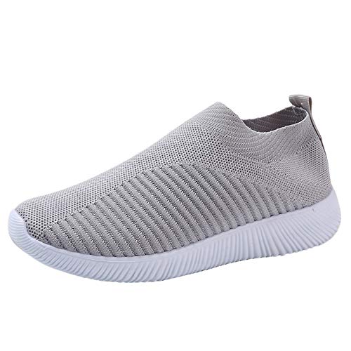 Zapatillas Deporte Mujer,VECDY2019 Moda Zapatillas Zapatos Al Aire Libre De Malla Resbalón Casual En Soles Cómodos Zapatos Deportivos Para Correr Antideslizante Cómodo Zapatos Respirable(Gris,39)