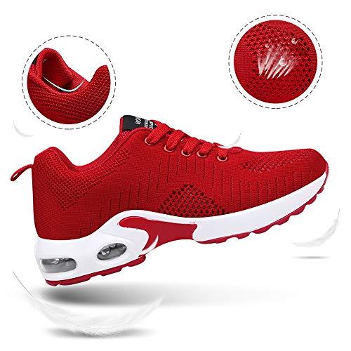 Zapatillas Deportivas de Mujer Air Cordones Zapatillas de Running Fitness Sneakers 4cm Negro Gris Rosado Púrpura Rojo Blanco Rojo 42