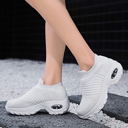 Zapatillas Deportivas de Mujer Gimnasio Zapatos Running Deportivos Fitness Correr Casual Ligero Comodos Respirable, Blancos, 38 EU