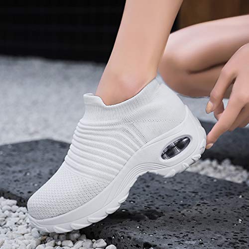 Zapatillas Deportivas de Mujer Gimnasio Zapatos Running Deportivos Fitness Correr Casual Ligero Comodos Respirable, Blancos, 38 EU