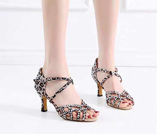 Zapatos De Baile Latino Zapatos De Baile Estándar Nacional Con Estampado De Leopardo Y Diamantes Zapatos De Ejercicio De Suela Blanda Para Interiores Zapatos De Baile De Salsa Profesionales EU33-43