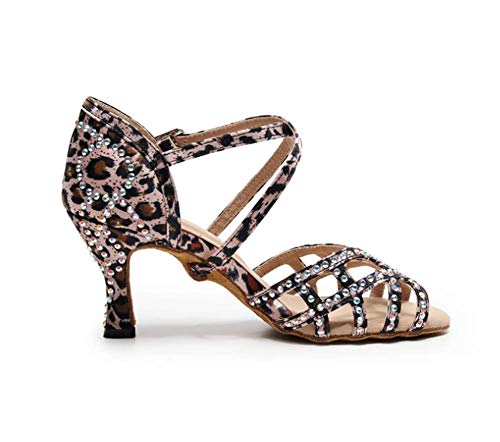 Zapatos De Baile Latino Zapatos De Baile Estándar Nacional Con Estampado De Leopardo Y Diamantes Zapatos De Ejercicio De Suela Blanda Para Interiores Zapatos De Baile De Salsa Profesionales EU33-43