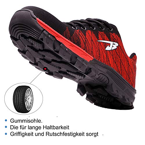 Zapatos de Seguridad para Hombres Zapatos de Acero con Punta de Seguridad,Zapatillas Deportivas Ligeras e Industriales Transpirables, Rojo 42