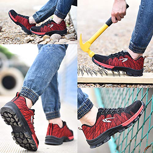 Zapatos de Seguridad para Hombres Zapatos de Acero con Punta de Seguridad,Zapatillas Deportivas Ligeras e Industriales Transpirables, Rojo 42