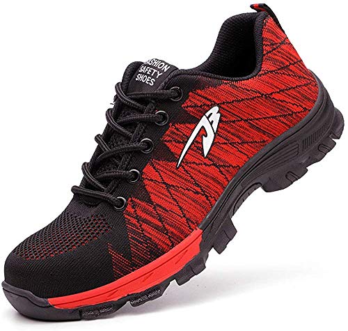 Zapatos de Seguridad para Hombres Zapatos de Acero con Punta de Seguridad,Zapatillas Deportivas Ligeras e Industriales Transpirables, Rojo 42