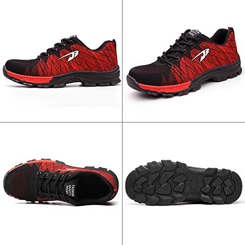 Zapatos de Seguridad para Hombres Zapatos de Acero con Punta de Seguridad,Zapatillas Deportivas Ligeras e Industriales Transpirables, Rojo 42