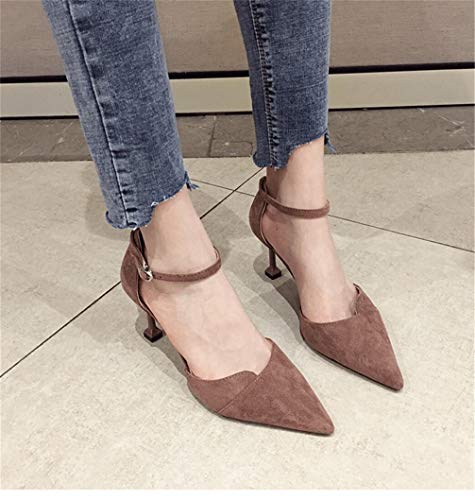 Zapatos de tacón alto para mujer con puntera puntiaguda, para bodas, bailes, fiestas, color Marrón, talla 39 EU