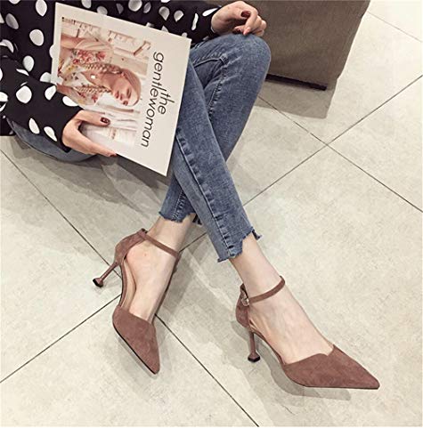 Zapatos de tacón alto para mujer con puntera puntiaguda, para bodas, bailes, fiestas, color Marrón, talla 39 EU